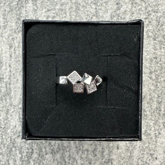 NWB White Gold Plated Silver-tone Geometric Ring CZ & Square Accents Size 5.75 - Picture 3 of 12